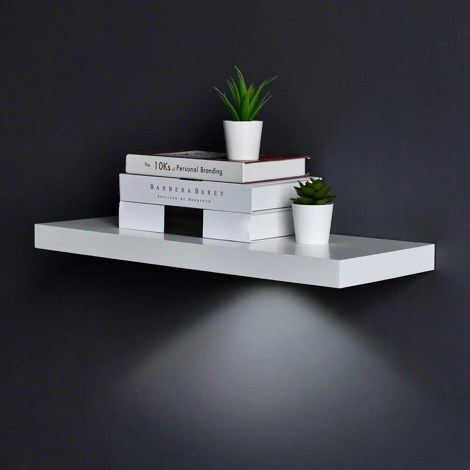 White Floating Shelf with Touch-Sensing Battery Powered LED Light,Wall Mounted Display Shelves for Entrance, Living Room, Bedroom, Kitchen and Bathroom (24-INCH, White)
