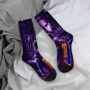 Mid-calf socks, featuring Messi GOAT football superstar designs, celebrity-themed apparel and accessories, durable socks, unisex socks, a fan favorite, holiday gifts, birthday presents.