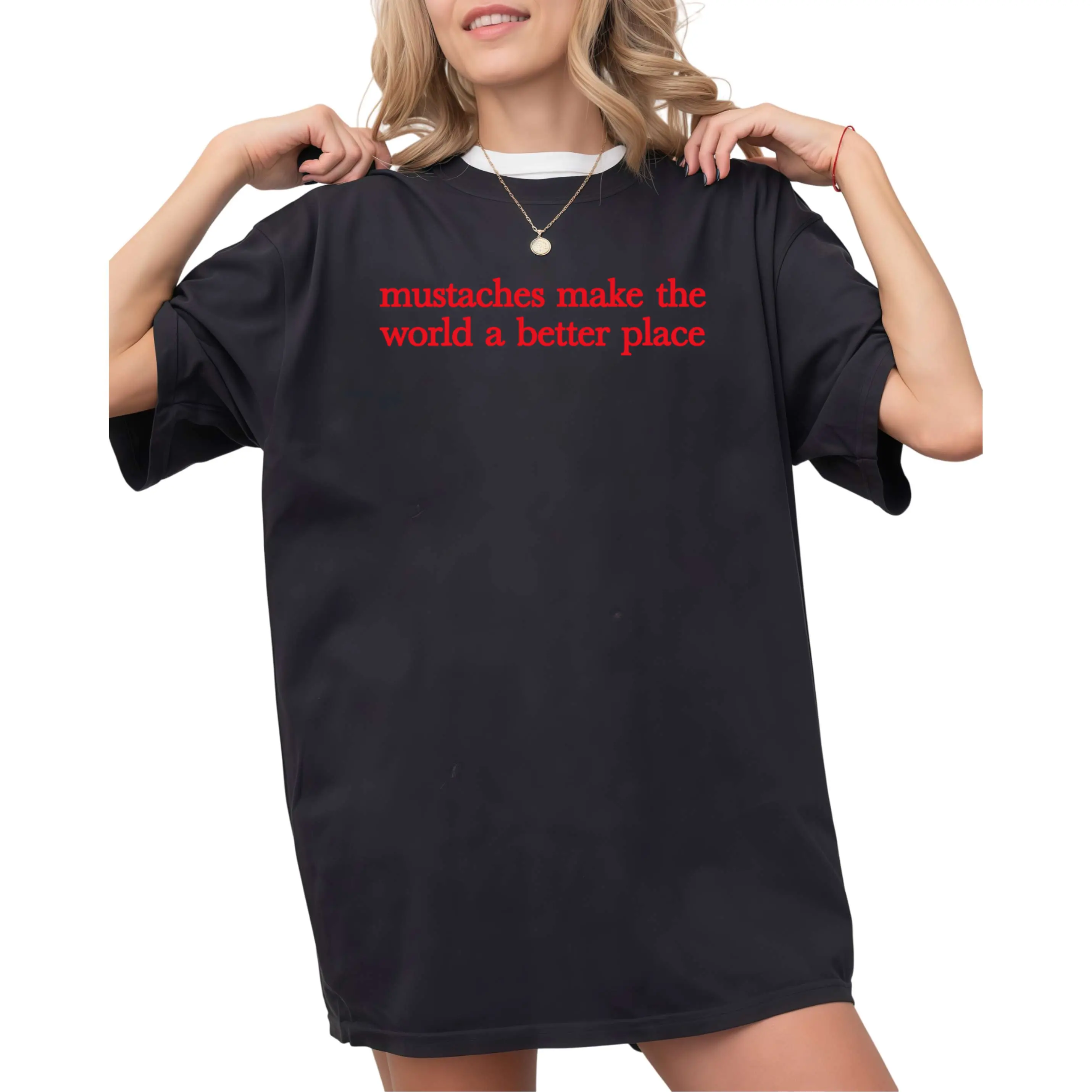 Mustaches Make The World A Better Place Shirt Funny Mustache Lover TShirt For Women For Y2K Streetwear Graphic Tee Graphic Concert T-Shirt Fabric Top