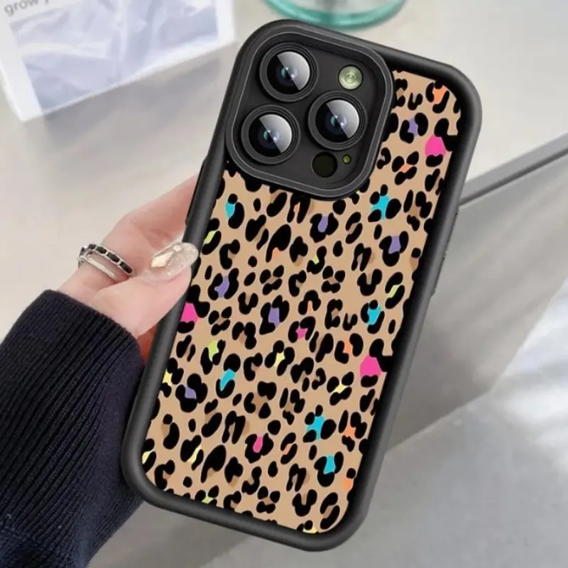 Color Leopard Print Pattern Phone Case for iPhone 16 15 14 Pro Max 13 12 11 XR XS Plus Shockproof Non Slip Military-Grade Protection Silicone Cover