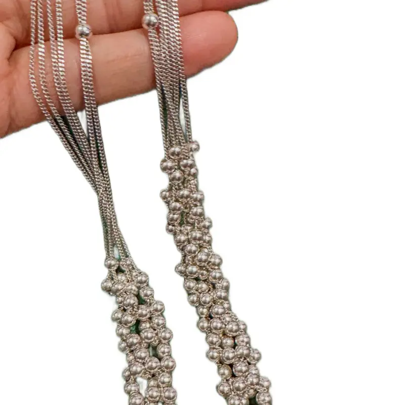 Multi-Strand Beads Necklace in 925 Sterling Silver, 28.9g, length 16-17”