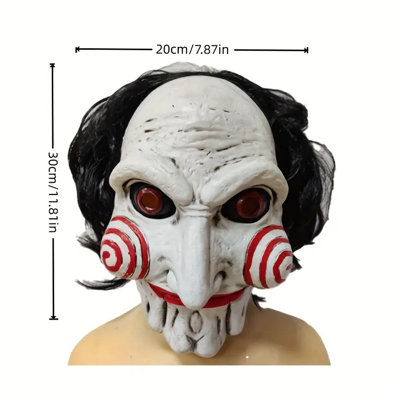 1pc Halloween Spooky Latex Head Mask, Performance Props, Holiday Party Decoration Props, Party Halloween Costume Latex Horror Clown Saw Mask, Horrifying The Puppet Mask balaclava face masks