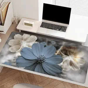 1pc Blue Flowers Gaming Mouse Pad Rustic Bloom Art Extended Desk Mat Office Desk Accessories, Cute Desk Accessories, Non-Slip Stitched Edge 35.4x15.7 Inches Rubber Base Laptop Keyboard Pad for Home Office & Gamer, Durable and Spill-Resistant