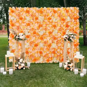 Orange Artificial Flower Backdrop Wall 12 Panel 3D Rose Floral Wall Backdrop Party Wall Decor for Wedding Birthday Party Stage Banners Ornaments