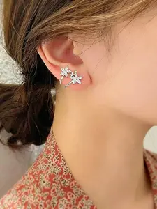 Silver Color Rhinestone Flower Earrings, Elegant Jewelry for Women, Perfect for Summer, Christmas, Valentine's Day, Thanksgiving, Daily Wear