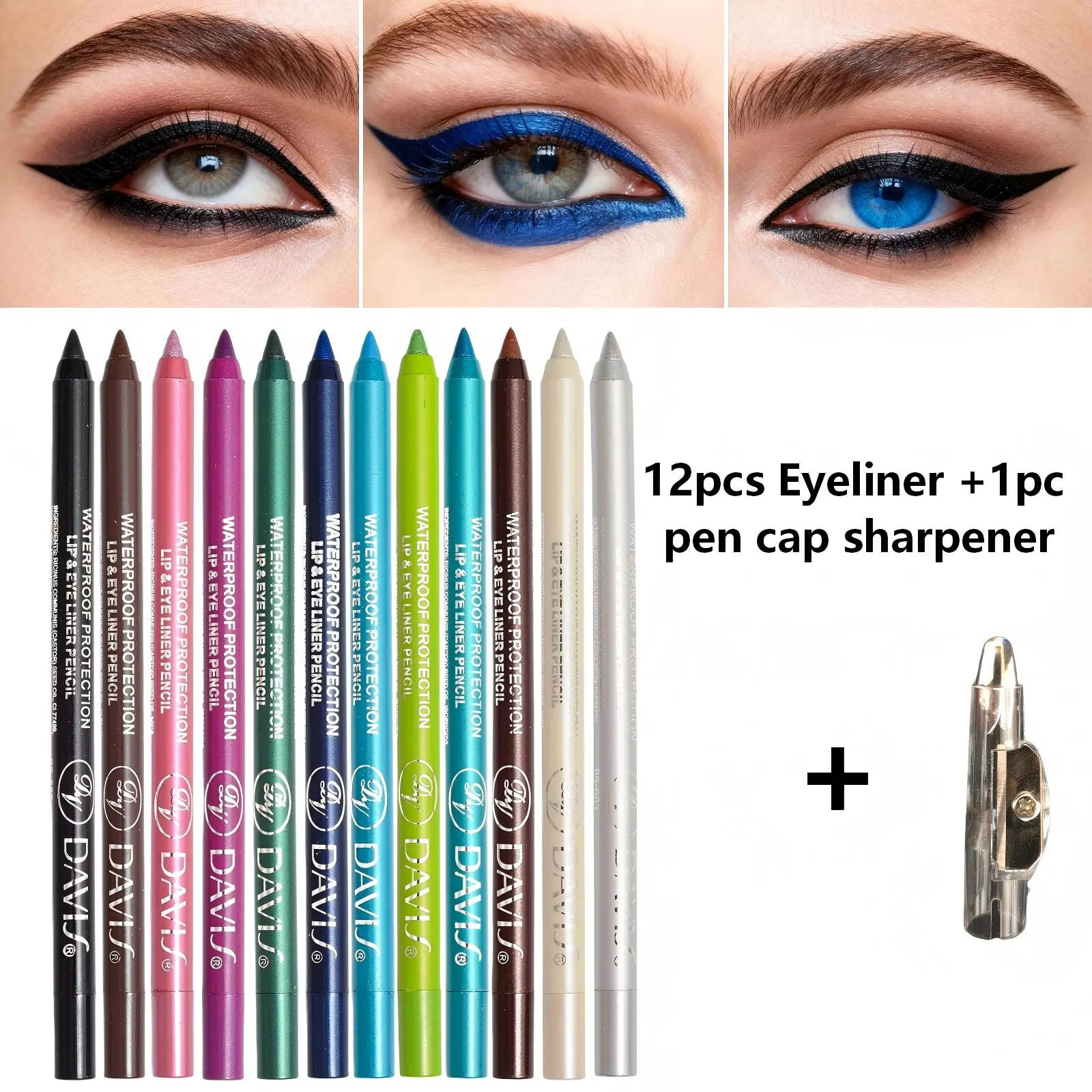 12-Color Eyeliner Pencils & Lipliner Cosmetic Set - Dual-Head with Wing Stamp, Quick-Dry, Water-Sweat Resistant, High-Shine Pearl, Smokey Eye, Goth-Punk, Smudge-Transfer Proof, Long-Lasting for Cat Eye, Sharp Wings, All-Day Makeup