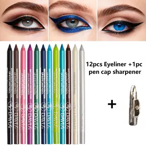 12 Colour Eyeliner Sharpener Cosmetic Set Water Sweat Resistant High Shine Pearl Smoky Punk Goth Eyeliner – Dual-Head Design with Wing Stamp, Quick-Dry, Long-Lasting, Smudge-Proof for Easy Cat Eye, Sharp Winged Lines & All-Day Makeup Wear -Perfect partner