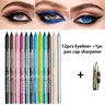 Unisex 12-Color Dual-Head Eyeliner & Lipliner Pencil (Single Item Set with Wing Stamp) - Metallic, Glitter, High-Shine Pearl, Quick-Dry, Water-Resistant, Smooth, Smudge-Transfer-Proof, Long-Lasting Cosmetic for Adults' Batwing Eyeliner, Make Up Looks