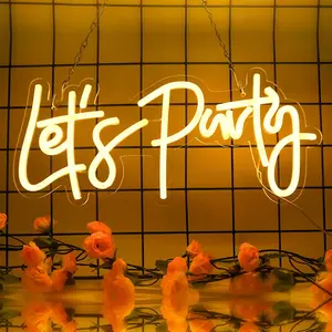 Let's Party Neon Sign,  Led Neon Signs for Birthday  Party Backdrop Decor, Dimmable USB  Neon Light Sign for Prom Bar Wedding Festival Event Decorations 15.7 x 6.7in (Warm White)