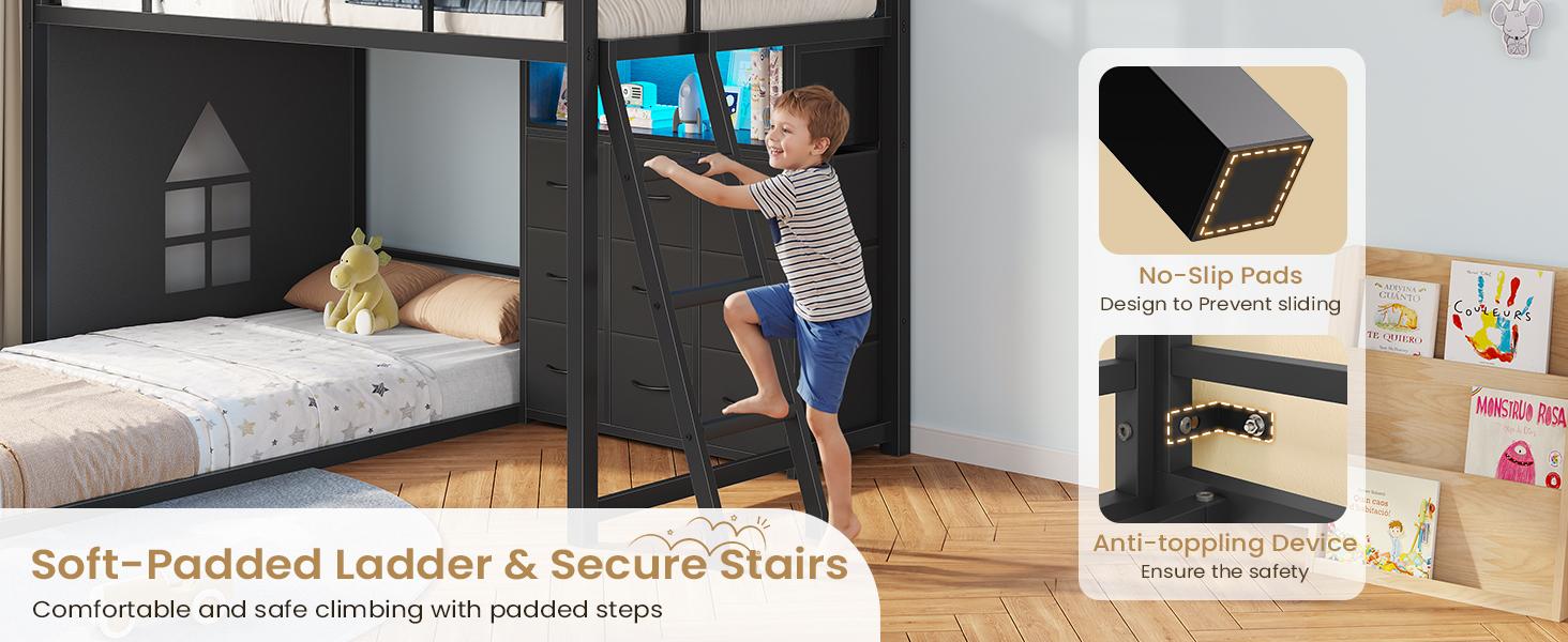 Hasuit Twin Over Twin Bunk Bed with 9 Storage Drawers, Twin Bunk Beds for Kids with LED Lights and Charging Station