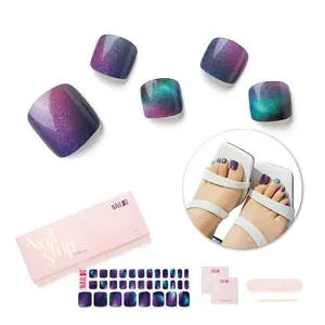Nailog Semi Cured Nail Strips Toes 406 Aurora 32Pcs Gel Mani Stickers Long-Lasting Salon-Quality High Gloss Waterproof Nail Art Wraps
