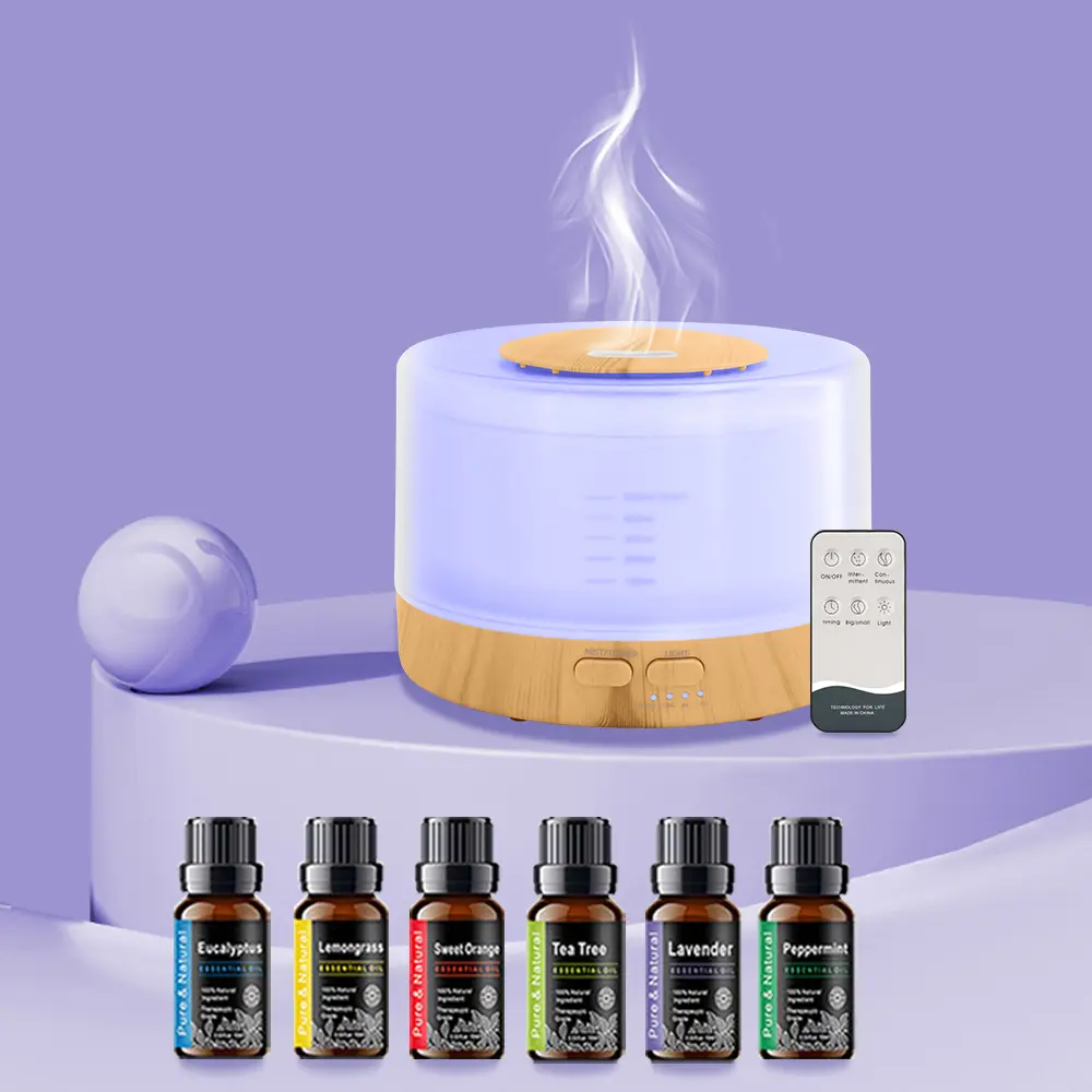 16.91oz Ultrasonic Aromatherapy Diffuser Humidifier - Mood Booster Humidifier, Waterless Fragrance Oil Compatibility, Air Purifier, Mood Lighting, Safety Timer, Includes 6 Essential Oils Kit