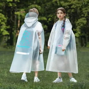 Kids Adults Clear Cartoon Raincoat Detachable Visor Open Backpack Slot Windproof Rainproof School Use