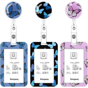 3 Set Butterfly Badge Holder with Retractable Reel, Retractable ID Badge Holders with Clip Name Key Card Holder Case for Nurse  Teacher Office School