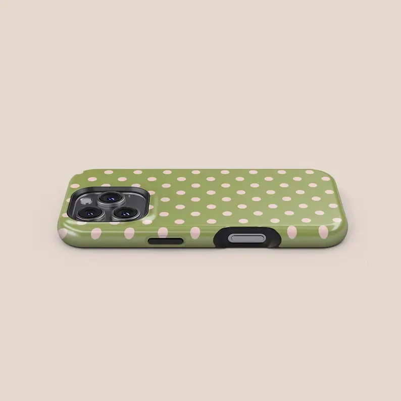Olive Green and Pink Polka Dot Phone Case - Compatible with iPhone and  Samsung phones | Aesthetic