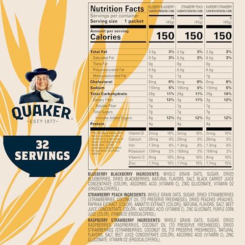 Quaker Immunity Instant Oatmeal, 3 Flavor Variety Pack, Good Source of Vitamins C, D, & Zinc, Whole Grains, No Artificial Flavors, No Colors from Artificial Sources, 1.41 oz Packets, (32 Pack)