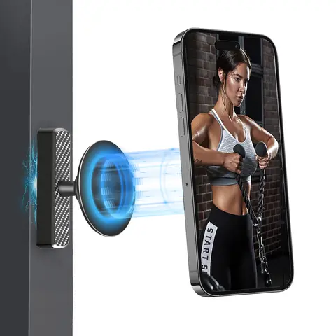 Dual Magnetic Phone Holder for Gym, 360 Adjustable Gym Phone Holder Magnet Compatible with MagSafe & iPhone 12-17 Series, Portable Phone Mount for Gym/Golf Cart/Car, Gym Accessories for Men Women