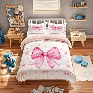 Elegant Bow Bedding Set, High-End Dress Style, Soft Polyester Fabric, Includes Duvet Cover and Pillowcases, Perfect for Bedroom Decor, Decorative Bedding Set