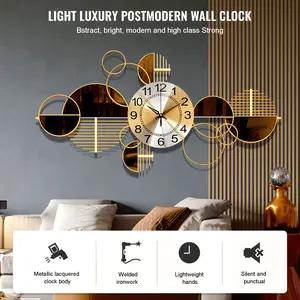Metal Wall Clock Decorative 3D Metal Wall Art Clock For Living Room Bedroom Creative Modern Big Wall Clock Decor With Silent No-Ticking 31 X 17 Inch