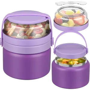 2-in-1 Insulated  Jar 8oz Soup Thermo with Tritan Snack Container  Thermo for Hot  Lunch Containers Wide Mouth Vacuum Stainless Steel Leak Proof for School Travel