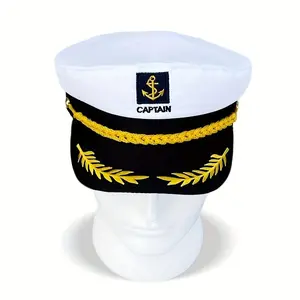 Navy Captain Hat - Flat Top Sun Hat for Outdoor Travel Leisure - Ideal Gift for Men and Women Casual Trendy Hat Premium Hat Adjustable Cap Bucket Hat Quality Caps Polyester Cap
