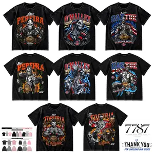 COLLECTION 7787 Clothing Menswear Alex Pereira UFC,Sean O'Malley UFC,Justin Gaethje UFC,Ilia Topuria El Matador UFC, Champion Graphic Washed T-Shirt Vintage MMA Fight Fan Apparel