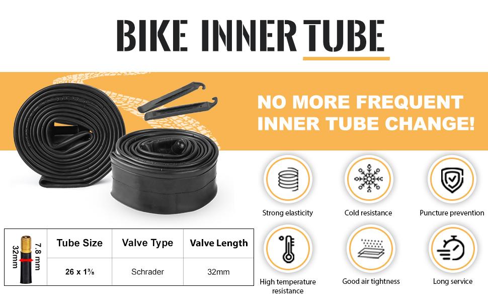 Hycline 26X1 3/8 Bike Tire Set: 2-Pack (37-590) Folding High-Density Bicycle Tires with Schrader Tubes & Tire Levers – Fits Vintage 26×1 3/8 City/Commuter Bikes