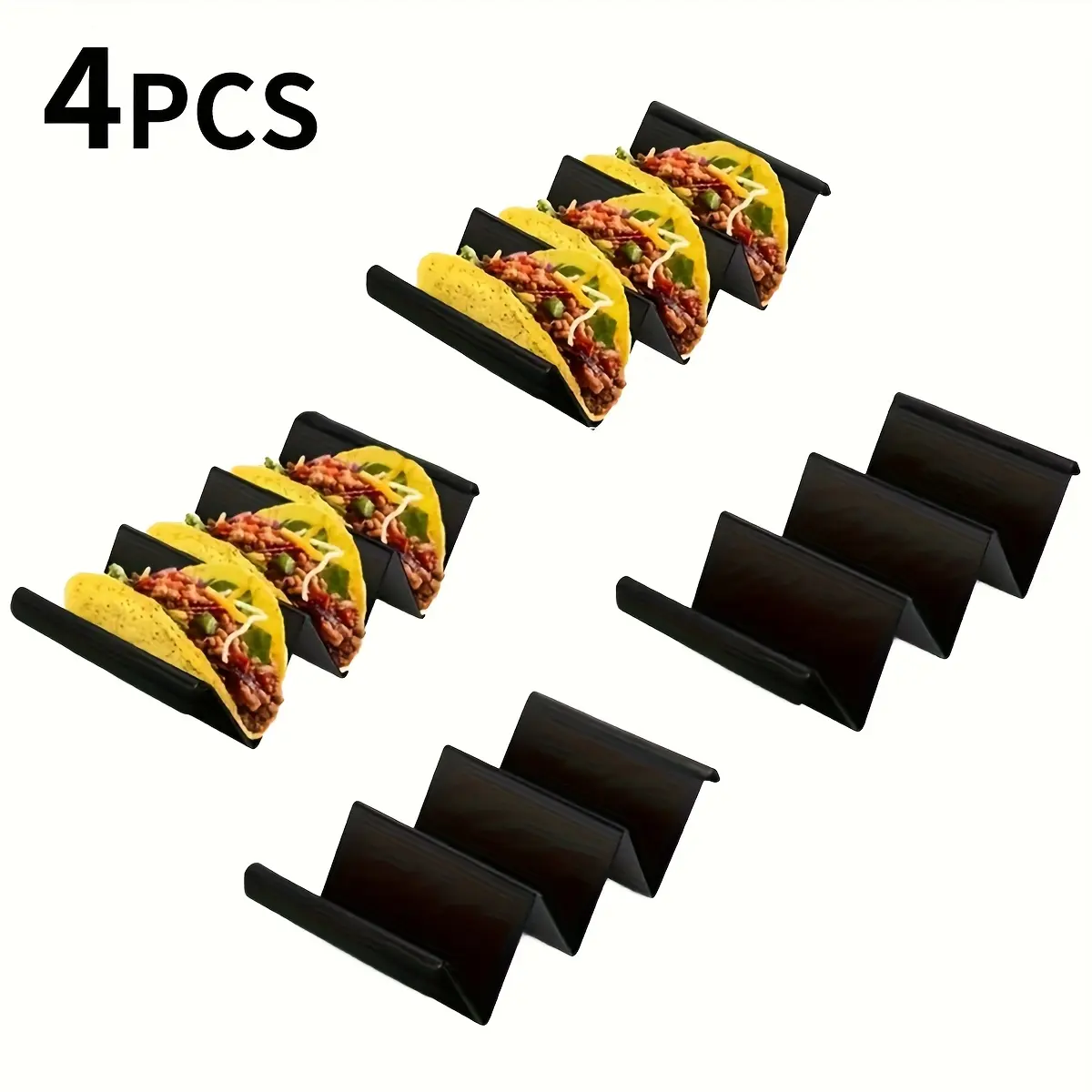 4pcs Plastic PC Tortilla Rack Black Tortilla Shell Tray Can Hold Up to 3 Tortillas Reusable Mexican Tableware Dishwasher Microwave Safe