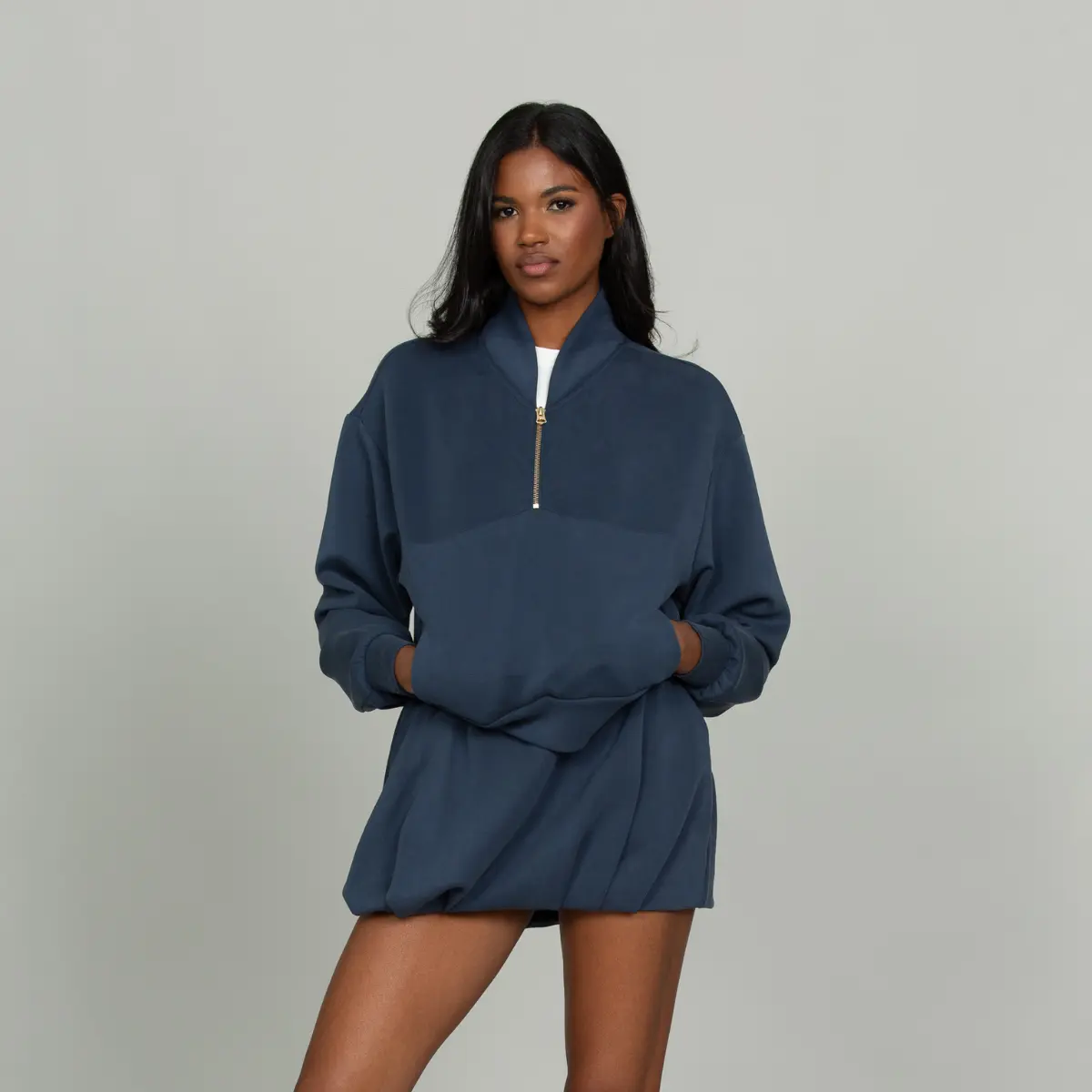 Stone Navy LuxeSoft Lounge Quarter Zip Fit Hoodie