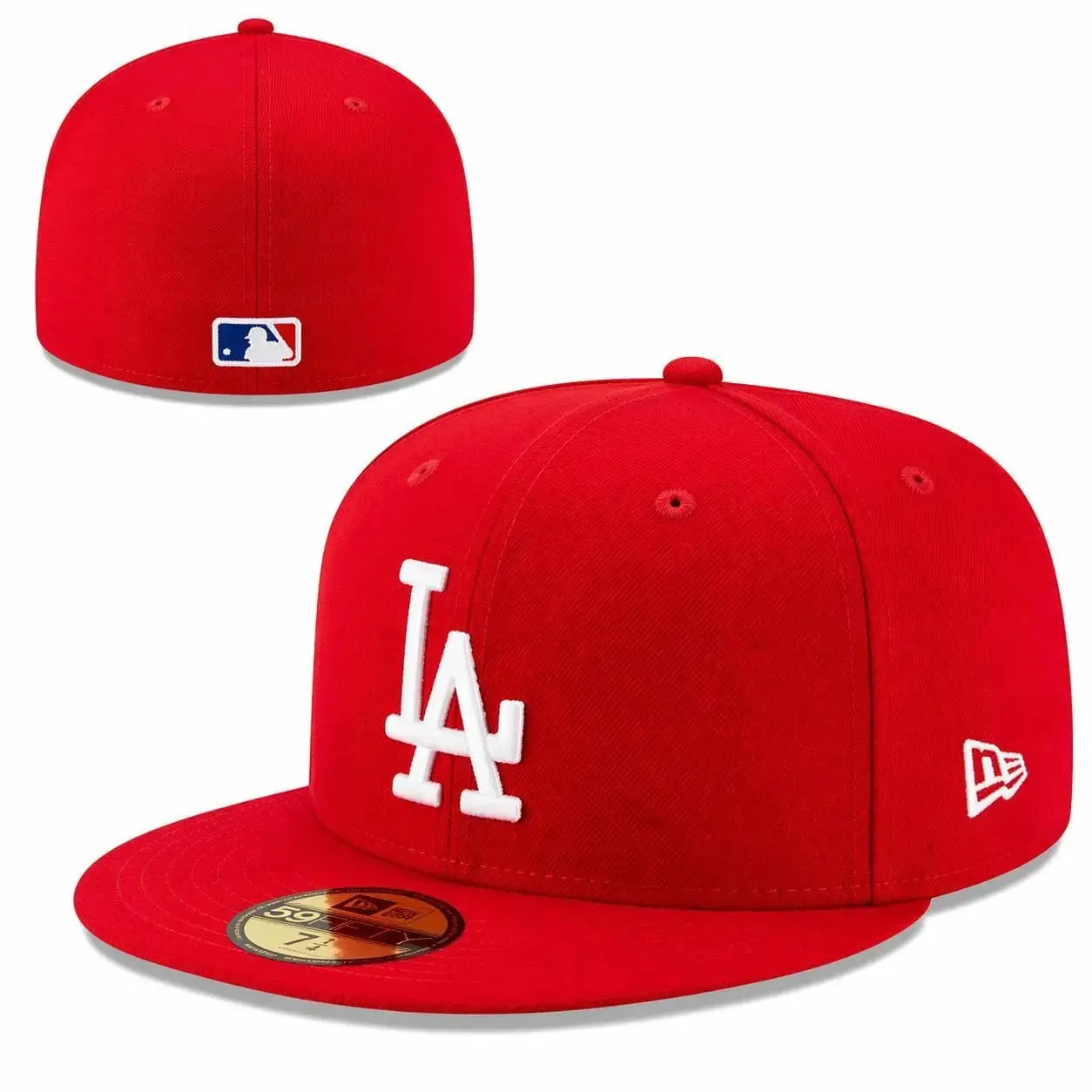 Los Angeles Dodgers 59FIFTY Fitted Hat – Black MLB Baseball Cap, Embroidered LA Logo Flat Brim Hat for Men & Women