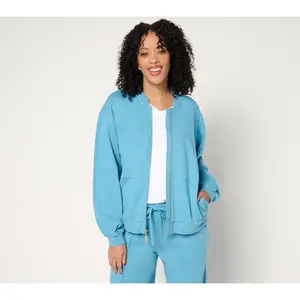 Peace Love World French Terry Zip-Front Bomber Jacket