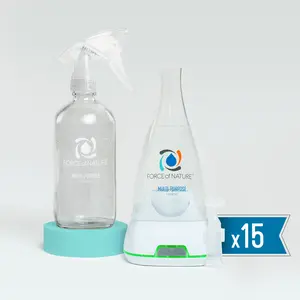 Force of Nature Basics Bundle Multi-Purpose Household Cleaner w/Reusable Glass Bottle, Disinfectant & Deodorizer Spray - Eco-Friendly, Toxin-Free All-Purpose Natural Cleaning Supplies - Reusable Glass Bottle, 15 Refills - Kills Mold