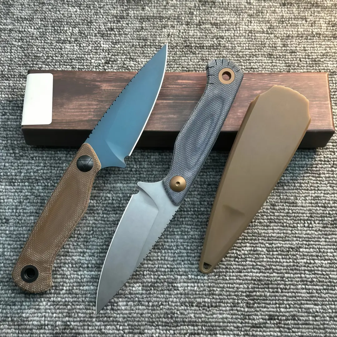 The 203 EDC fixed-blade knife features a compact design and a textured, non-slip handle, combining a stylish aesthetic with practical outdoor functionality.