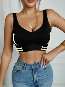 Women's Solid Wireless Bra, ComfortableBreathable Push Up Bra, Softness Lightweight,Lingerie for All Seasons, Pushbra Full Coverage T-Shirt Padded Bra