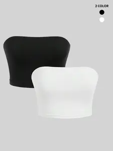 Women's Solid Crop Tube Top, Casual Strapless Bandeau Sleeveless Cropped Top for Summer, Fashion Women's Top for Daily Wear