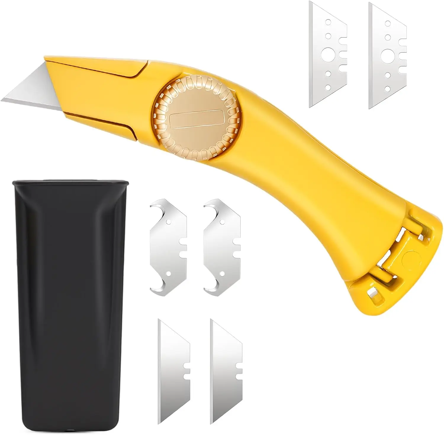 1-Pack Heavy Duty Roofing Utility Knife - High-Visibility Yellow Industrial Cutter for Shingles, Drywall & Carpet - Aluminum Body with Holster & Hook Blades - Navajas para Roofing
