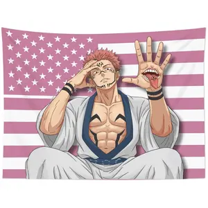 Sukuna Muscle JJK Anime Character Flag Tapestry - Durable Polyester Wall Art - Patriotic Manga Themed Room Decoration - Otaku Aesthetic Room Art