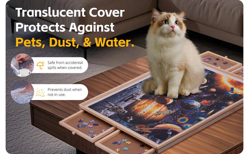 1500 Pieces Rotating & Tilting 2-in-1 Puzzle Board 26" x 35" with 4 Drawers 1 White Puzzle Mat 1 Lazy Susan , Wooden Portable Storage Jigsaw Puzzle Table with Handle Ideal Gift，Spinning Tilting Portable Jigsaw Puzzle Table for Adults Professional Puzzle