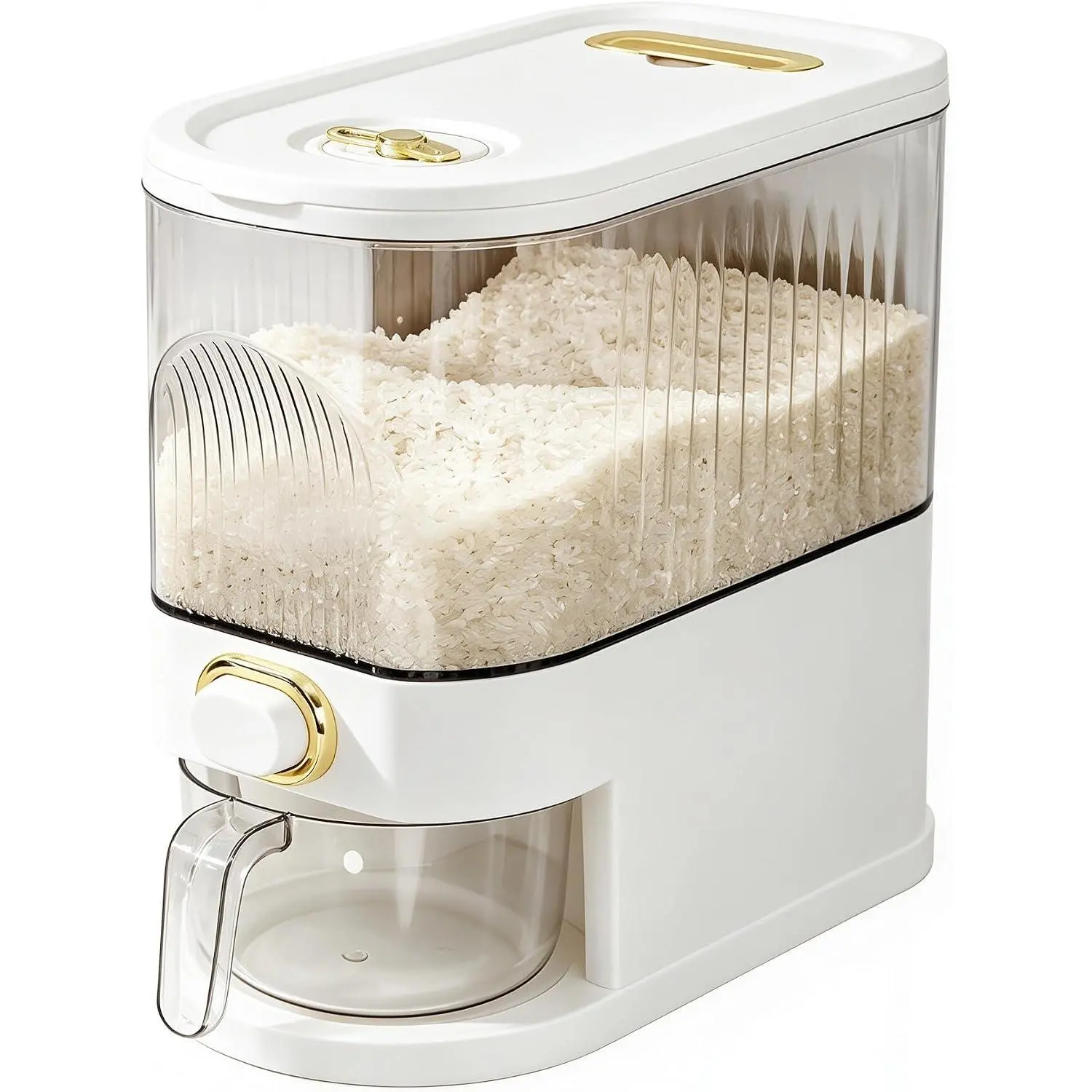 11 Lbs Rice Dispenser, Clear| Grain Container, With Lid, Measuring Cylinder, Moisture, Cereal Dispenser