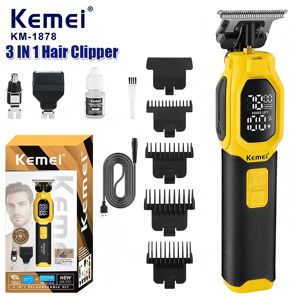 kemei 3-in-1 Multifunctional Hair Trimmer, Beard Eyebrow Nose Hair Clipper, Rechargeable Cordless Hair Trimmer, Men's Grooming & Shaving Tool, Wireless Trimmer, Perfect Festival Gift for Fathers and Boyfriends.