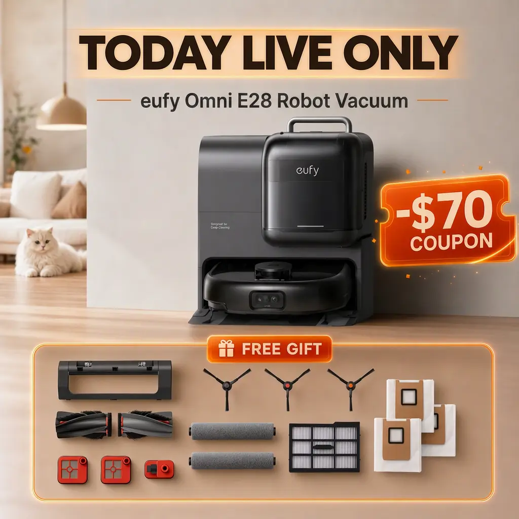 eufy E28 Omni Robot Vacuum, Vac-Mop-Combo, HydroJet System,with Portable Deep Cleaner for Carpet,20,000Pa Turbo Suction,Zero-Tangling,Corner to Edge Deep Cleaning,with auto All-in-One Station