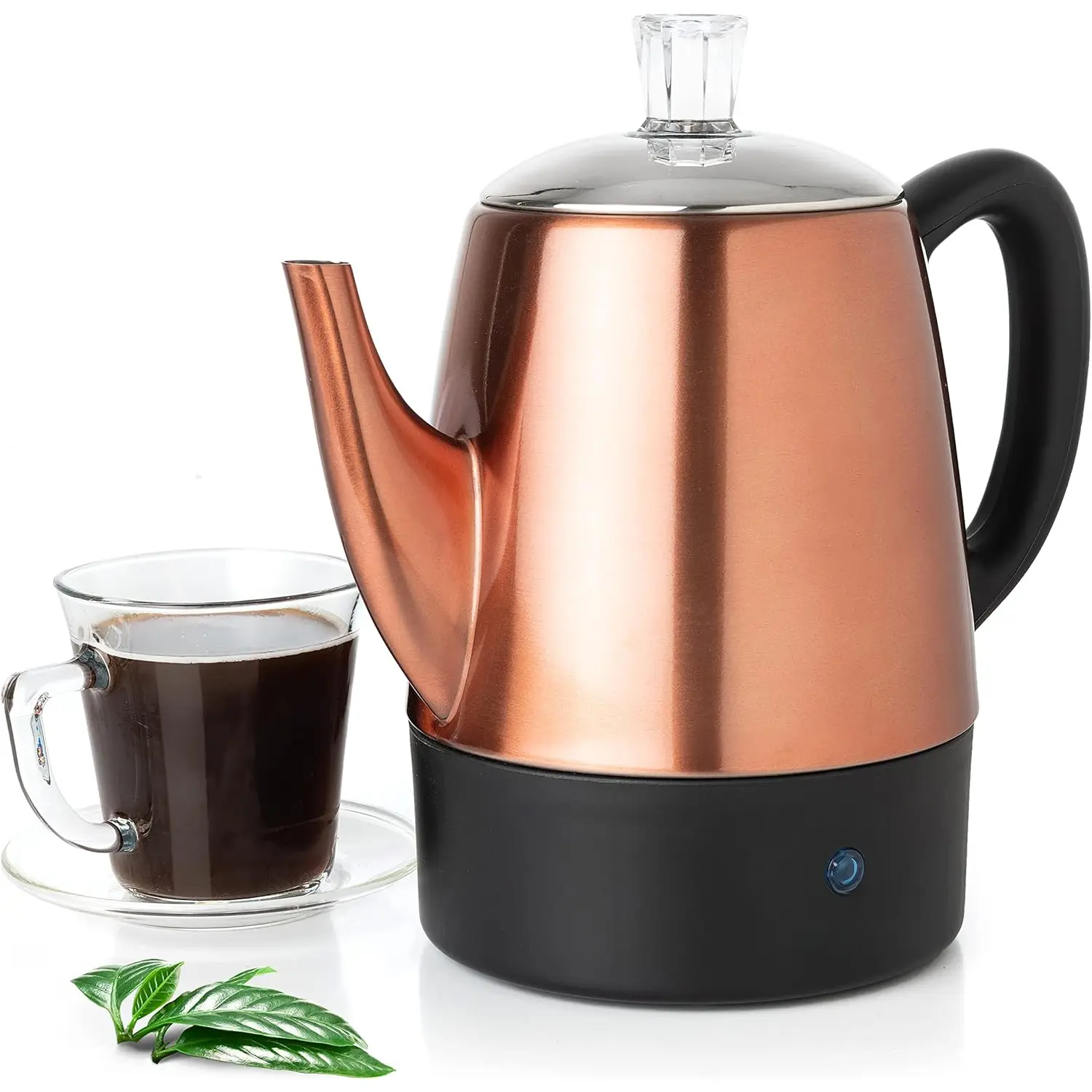 Electric Coffee Percolator Copper  with Stainless Steel Lids Coffee Maker, Percolator Electric Pot - 4 Cups, Copper Camping Coffee Pot