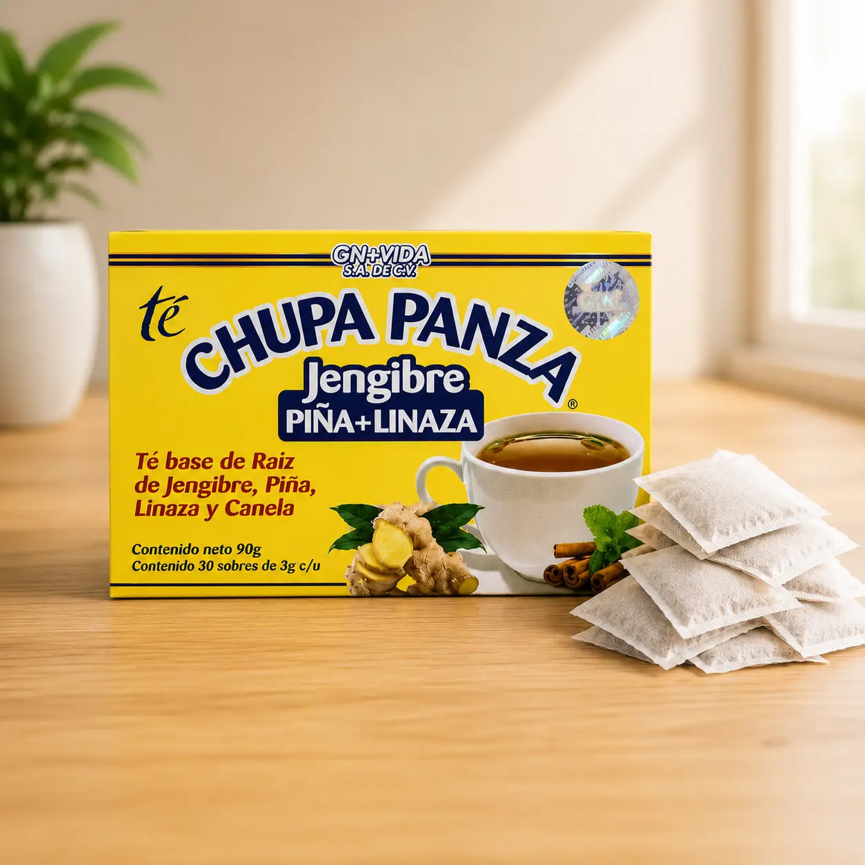 GN+VIDA Chupa Panza Tea (te chupa panza) - 30 Tea Bags, Herbal Supplement Beverage, Fruit Flavor, Dietary Supplement Tea, Organic Ginger Digestive Herbal Tea (30 Tea Bags/0.10 oz Each) Chicory Gardenia Blend