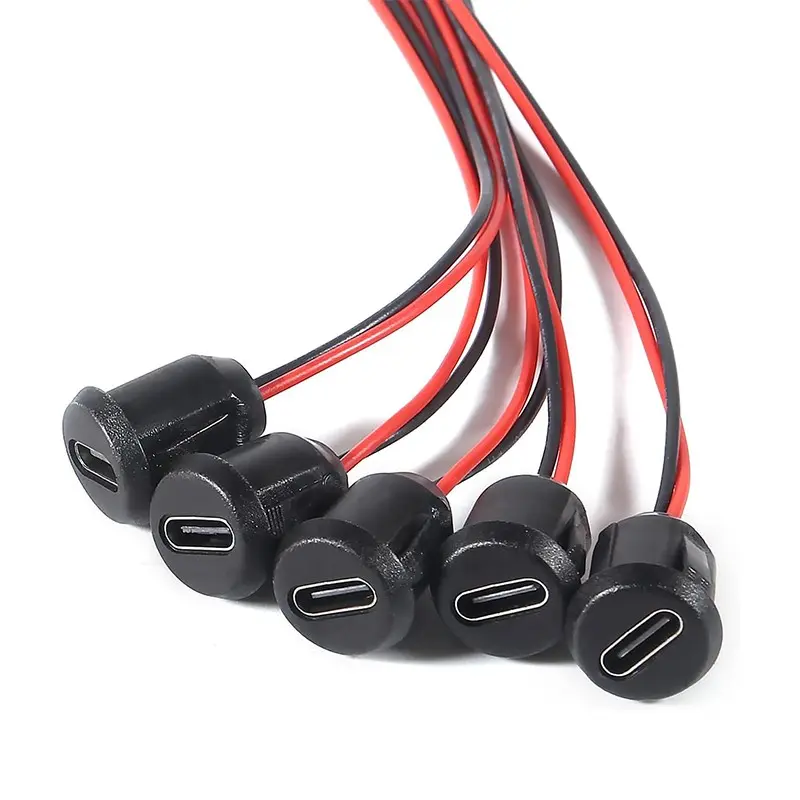 Type-C Female Socket Connector 5pcs 2-Pin Universal Fast Charging Port USB Car Connector Car Charging Automotive Accessories With Bare Wire 3A Charger Plug Adapter