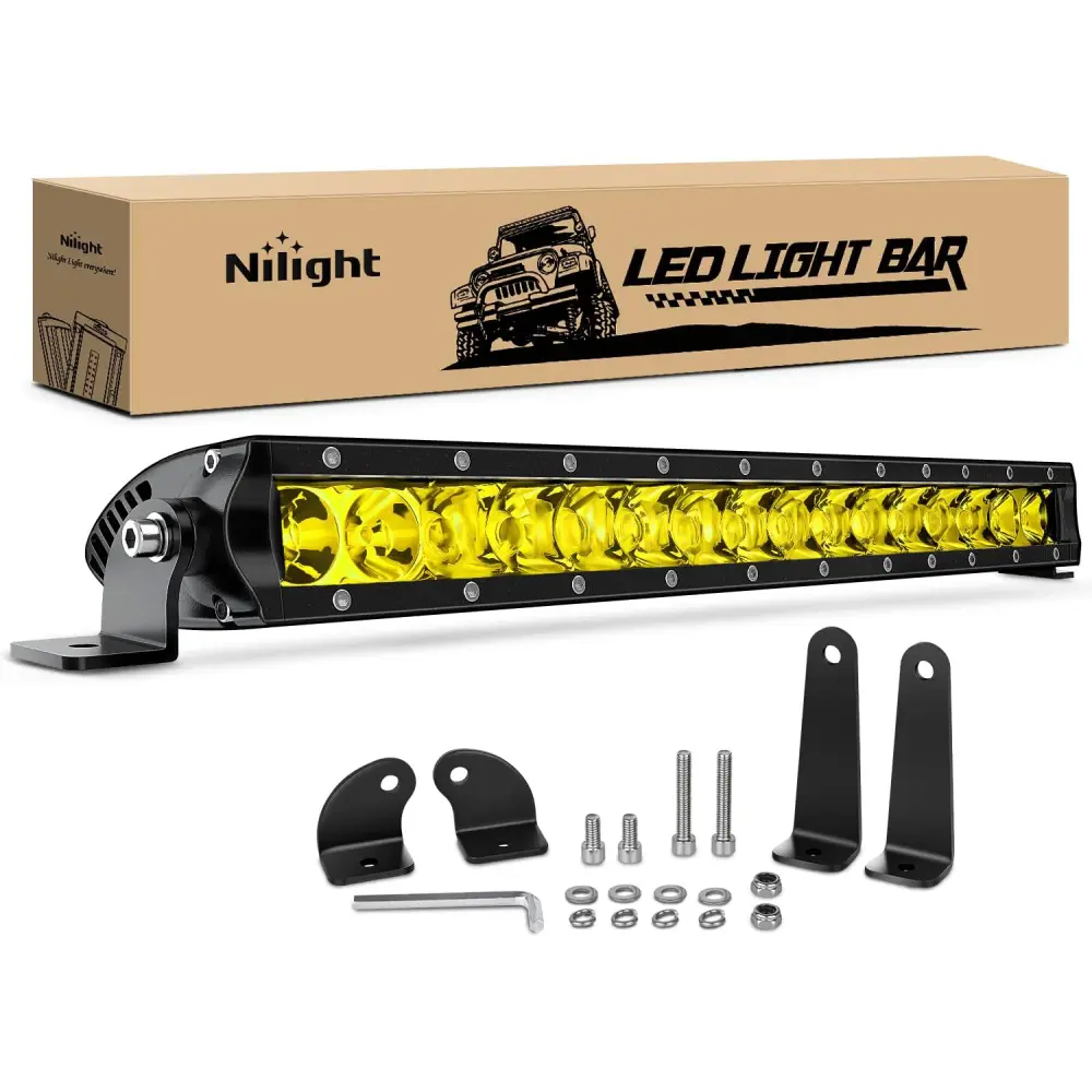 Nilight 17-Inch Single-Row 80W Amber Glow LED Light Bar - 8000LM 3D Projector Spot-Flood Combo, IP67 Waterproof Aluminum Work Lamp, Mount for Trucks, SUVs, Car LED Lights, Led Lights Car