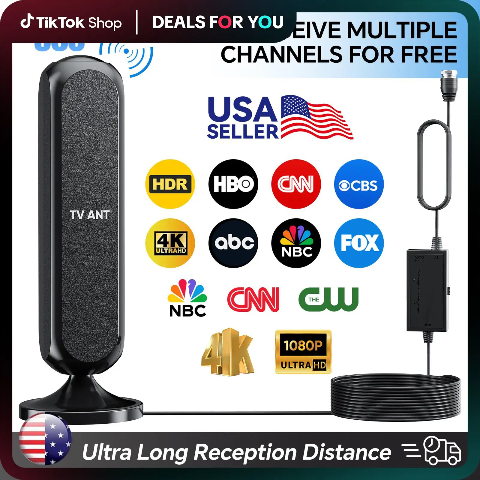 HIDB TV Antenna Digital for Smart TV HD Antena Indoor 4K 360° Signal Amplified Strong Magnetic Base Indoor TV Antenna for Easy Long Range Reception In