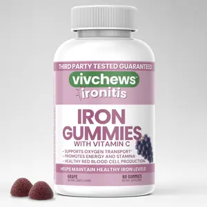 Vivchews Iron Gummies with Vitamin C – 20 mg Iron + Vitamin C, Natural Grape Flavor, Fruit Pectin-Based, Non-GMO, Gelatin-Free, No Artificial Flavors or Colors, Extra Strength, Third-Party Tested, 60 Count, Made in the USA