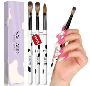 Saviland 3pcs Acrylic Nail Brush Set, Size 8/10/14 Kolinsky Acrylic Nail Brushes for Acrylics Application, Acrylics Powder Nails Art Extension with Black & White Handle for Beginner & Professional