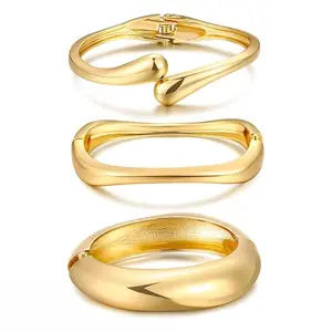 Chunky Gold Bangle Bracelets Set for Women, 14K Gold Plated Stackable Cuff Jewelry
