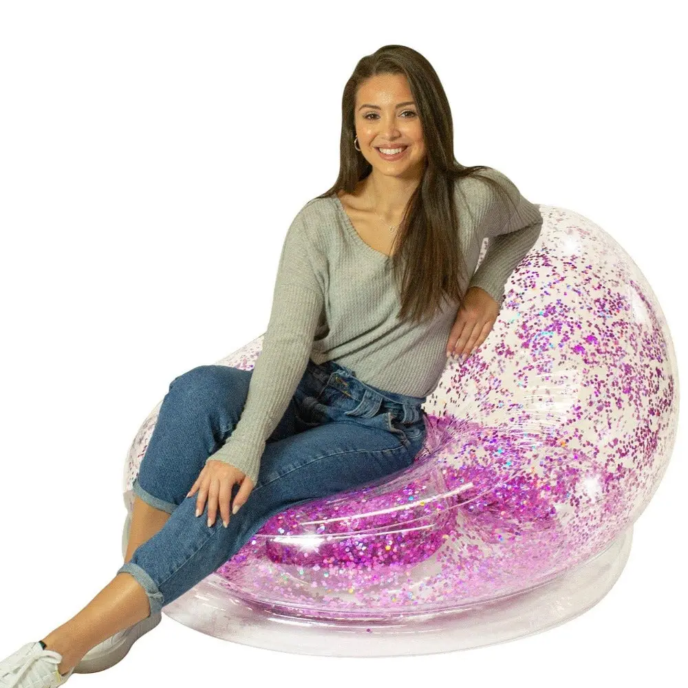 Inflatable Chair for Home Decor, Pink Glitter Air Candy Unisex Indoor Furniture Sofa - Lightweight, Comfortable, 100% Waterproof